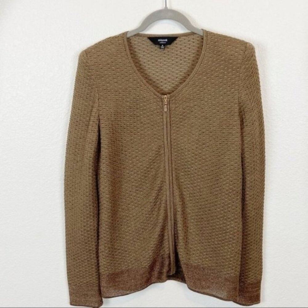 Misook Cardigan Sweater Jacket Bronze Zip Front Size Small Metallic Thread Women